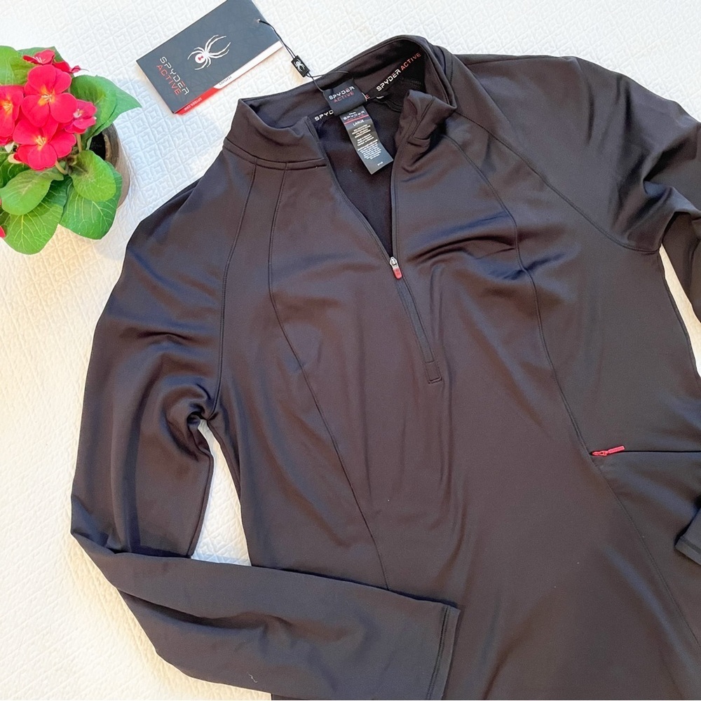 NWT Spyder Active Half Zip Black Fleece Lined Pullover Size Large Women’s
